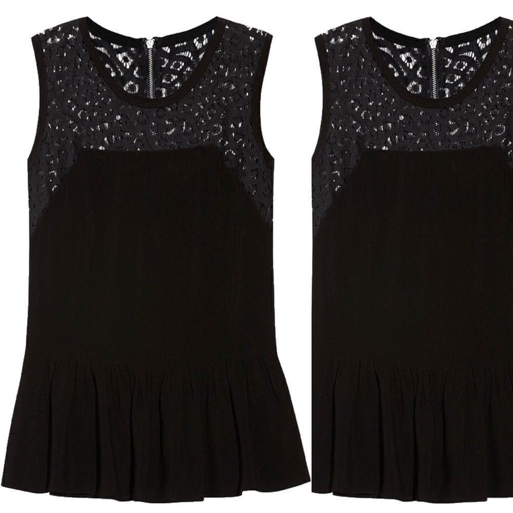 💙 Rebecca Taylor Lace and Silk Peplum Top